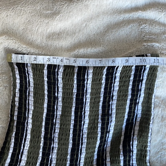 Smocked Strapless Romper Green Black White Stripes - Picture 12 of 13